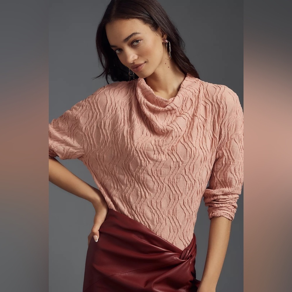 Anthropologie Dusty Pink Rose Textured Funnel Neck Sweater Size XL NWOT